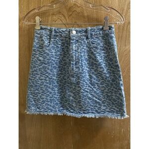 Lelis Leopard Print Frayed Hem Denim Mini Skirt Small 100% Cotton New With Tags
